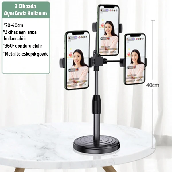 Ally Tripod Üçlü Telefon Tutucu Stand Youtuber Canlı Yayın Selfie Tiktok Makeup-(1903)
