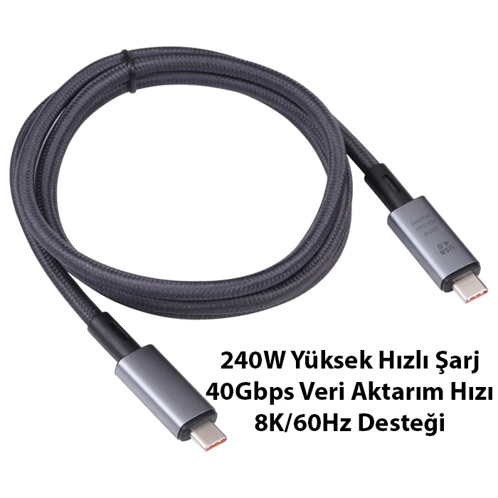 Ally USB 4.0 240W Type-C to Type-C 8K Görüntü-Data ve Ultra Hızlı Şarj Kablosu 1 Metre-(1903)