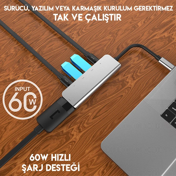 Ally Usb (Type-C to 5in1  Hdtv 2xUSB+2x PD) Hub Adaptör Çoklayıcı-(1903)