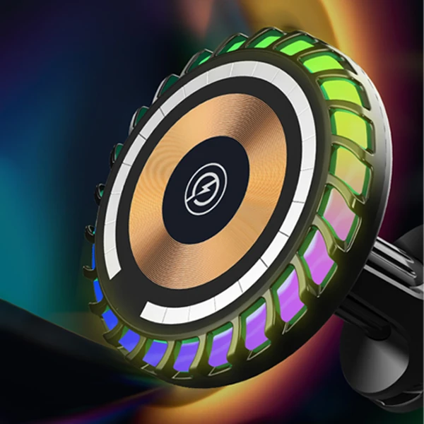 ALLY W06 MagSafe RGB 15W Kablosuz Hızlı Şarj Cihazı ve Araç İçi Telefon Tutucu-(1903)