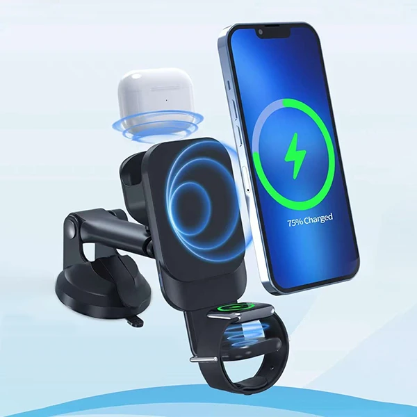 Ally Wireless Şarjlı 3in1 Torpido Üstü Ve Havalandırma Telefon Kulaklık Saat Tutucu-(1903)