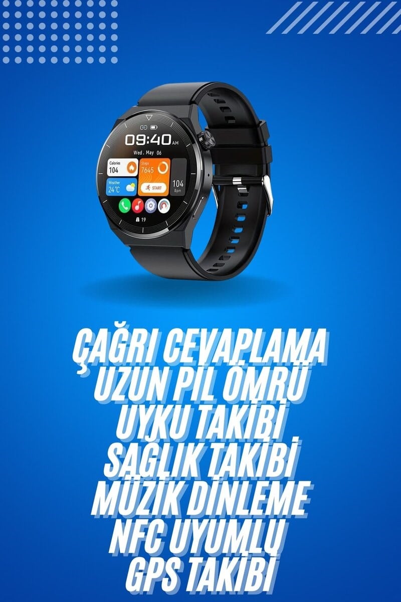 Amoled Ekran Metal Deri Silikon Kordonlu Uyku ve Sağlık Takibi