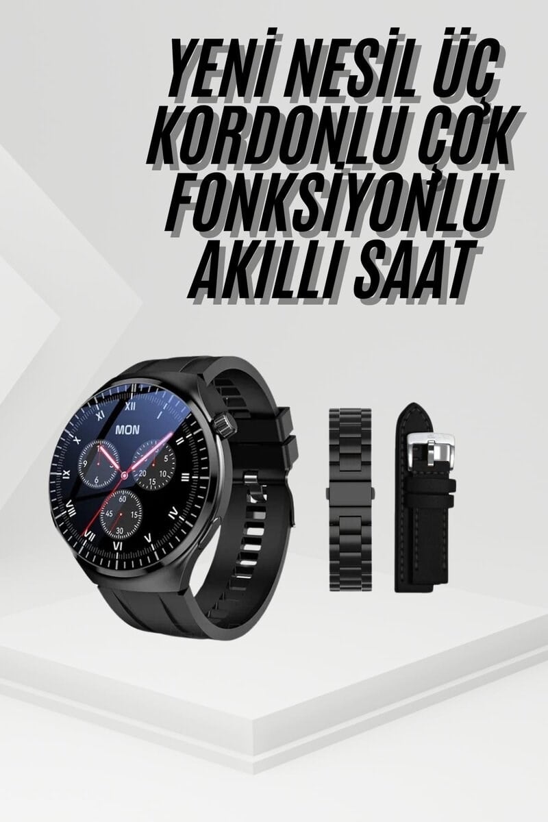 Amoled Ekran Metal Deri Silikon Kordonlu Uyku ve Sağlık Takibi