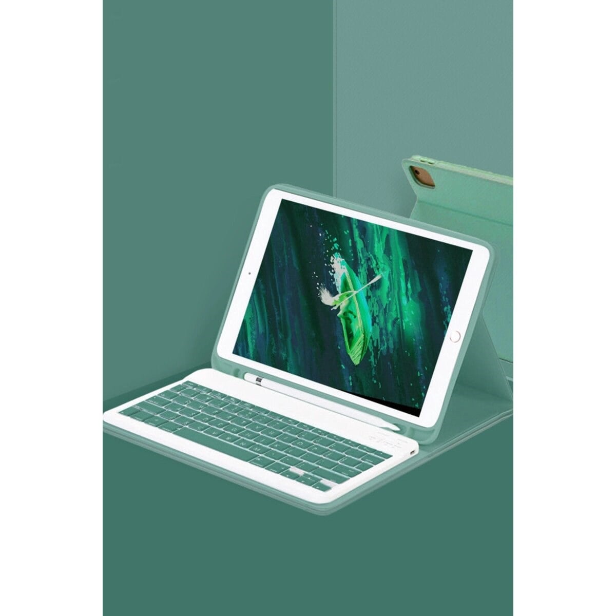 Apple İpad Pro 12.9 (2024) Kılıf Kc01 Smart Klavyeli Tablet Kılıfı - Koyu Yeşil