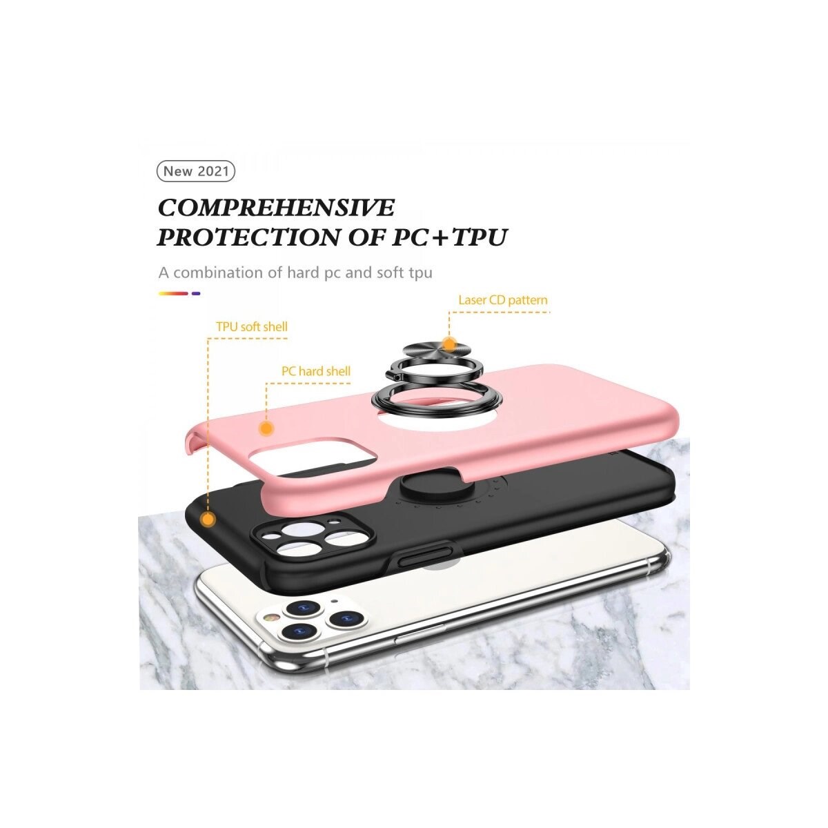 Apple İphone 11 Pro Max Kılıf Elit Yüzüklü Kapak - Pembe