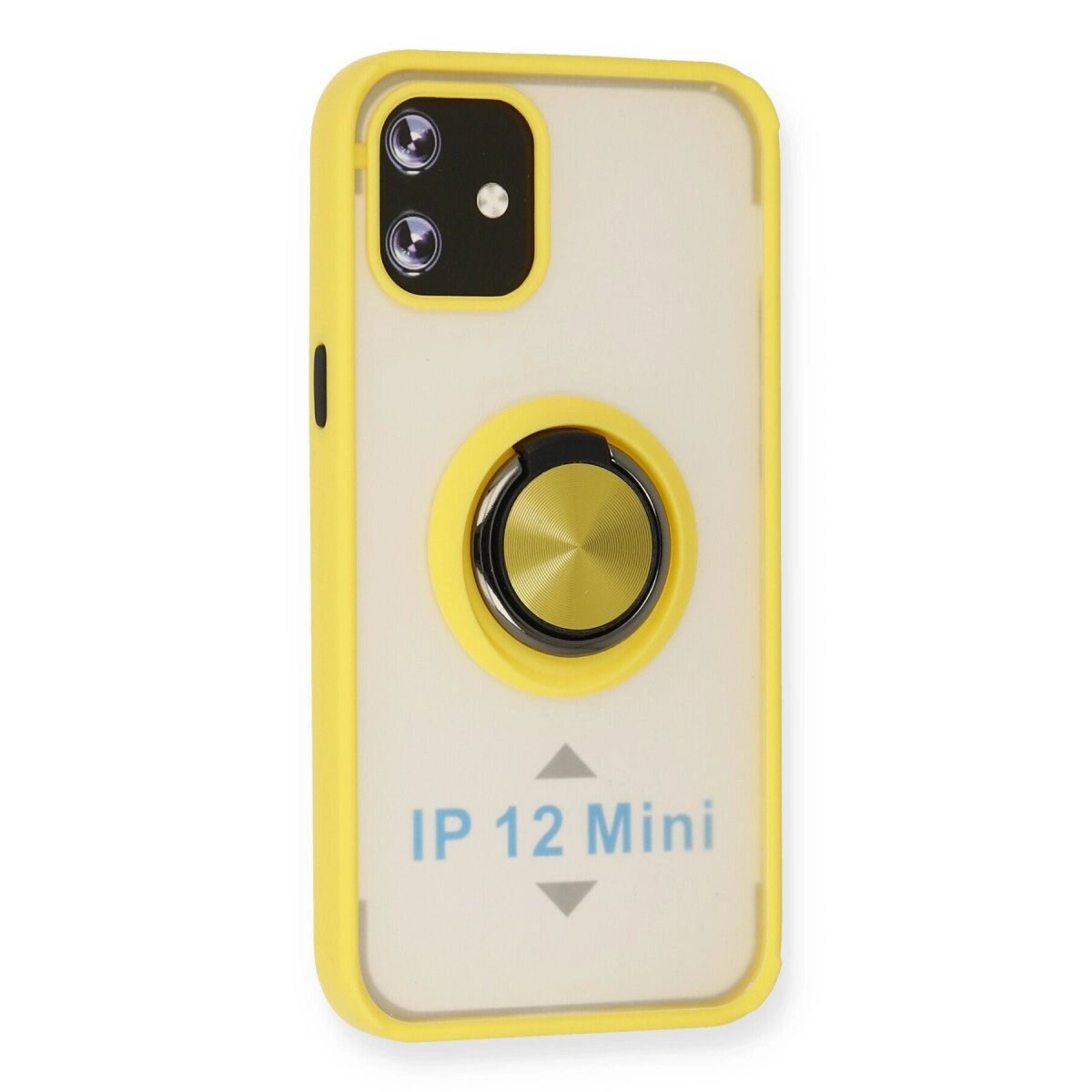 Apple İphone 12 Mini Kılıf Montreal Yüzüklü Silikon Kapak - Sarı
