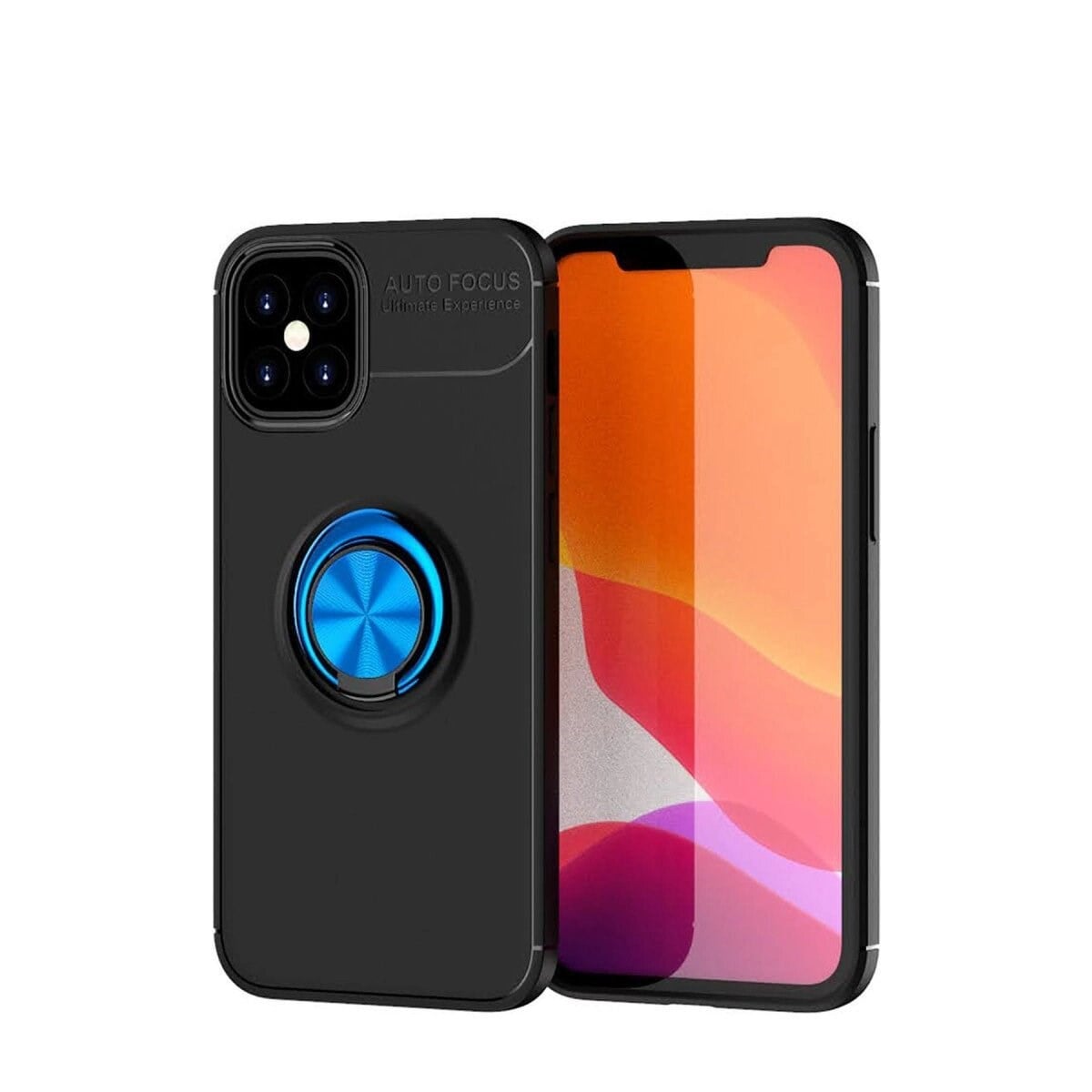 Apple İphone 12 Mini Kılıf Range Yüzüklü Silikon - Siyah-mavi