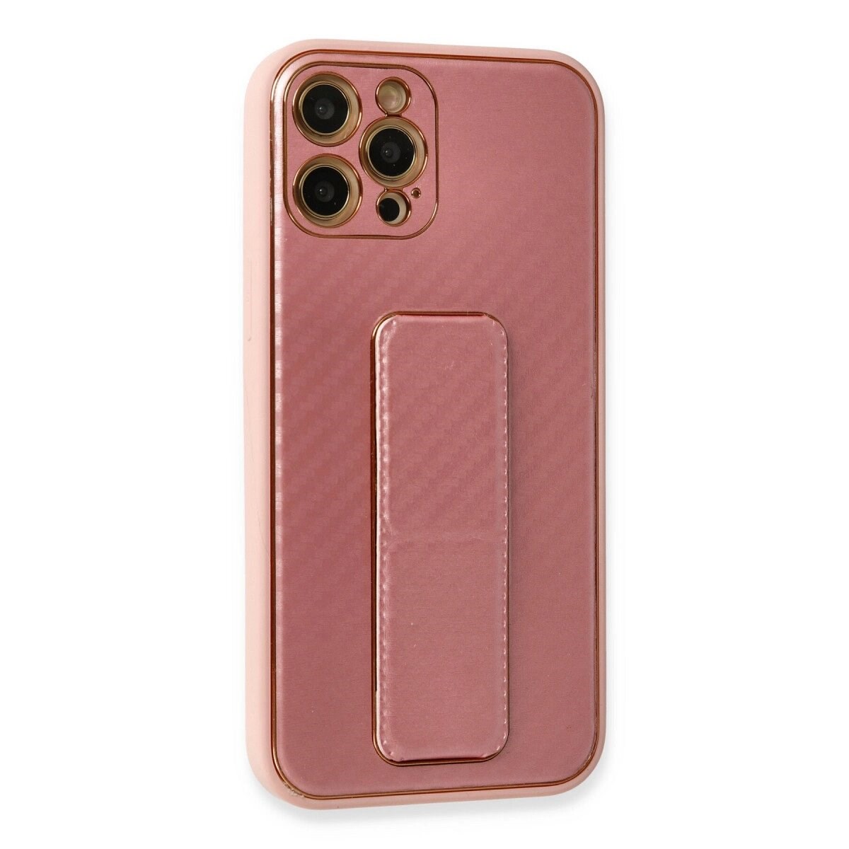 Apple İphone 12 Pro Kılıf Coco Karbon Standlı Kapak - Pembe