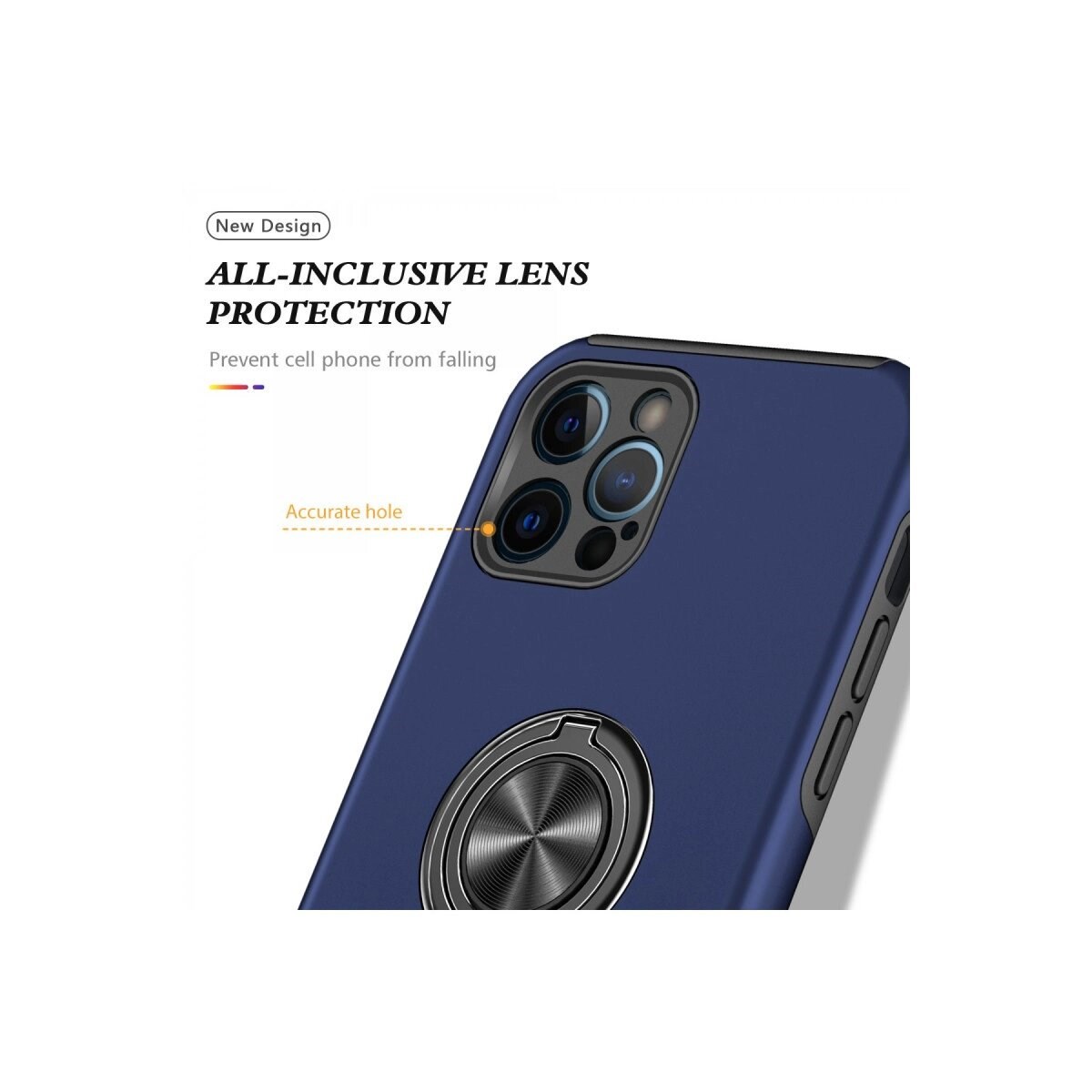 Apple İphone 12 Pro Kılıf Elit Yüzüklü Kapak - Lacivert