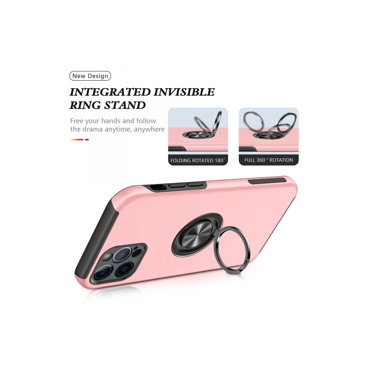 Apple İphone 12 Pro Kılıf Elit Yüzüklü Kapak - Pembe