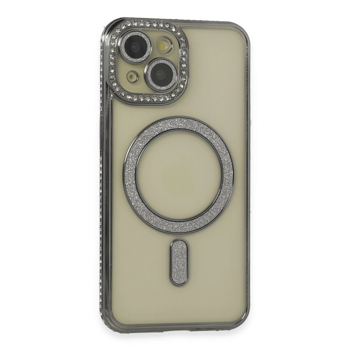 Apple İphone 13 Kılıf Joke Simli Magneticsafe Kılıf - Gri