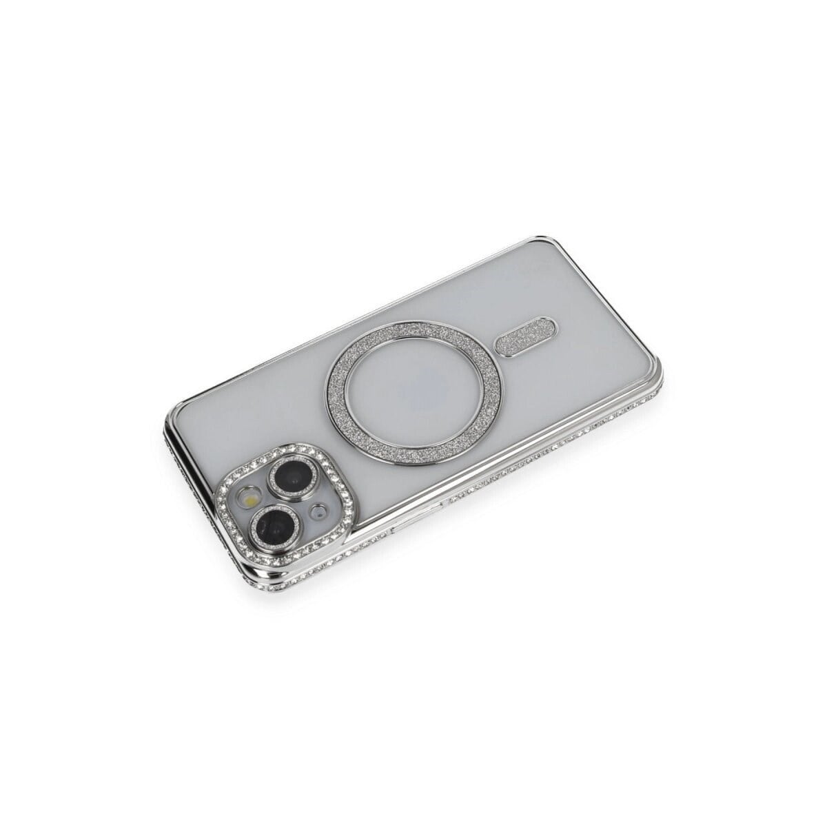 Apple İphone 13 Kılıf Joke Simli Magneticsafe Kılıf - Gümüş