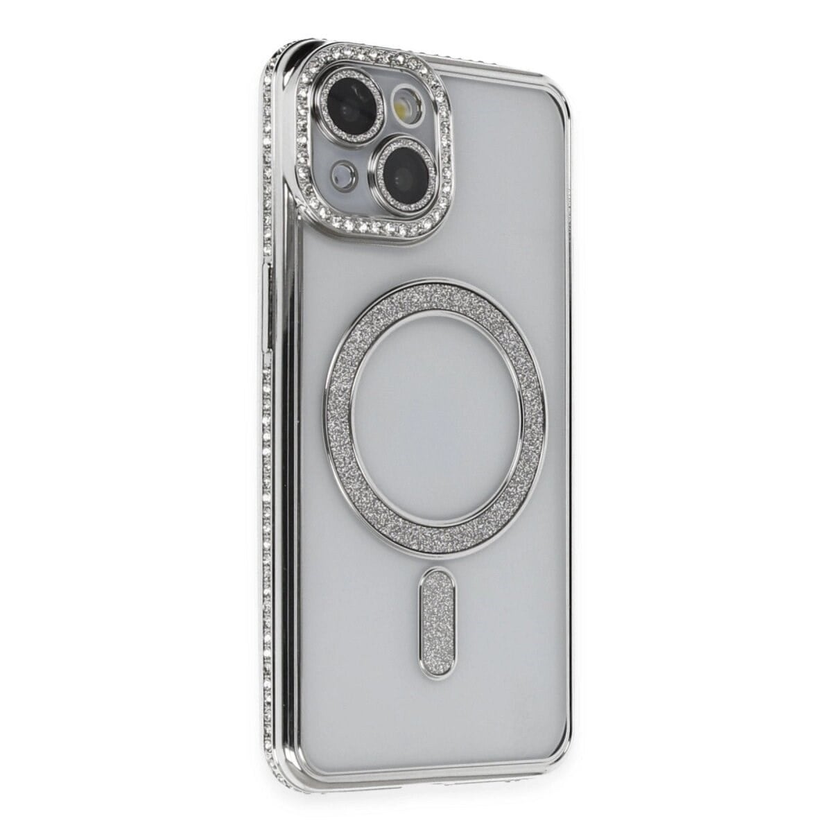 Apple İphone 13 Kılıf Joke Simli Magneticsafe Kılıf - Gümüş