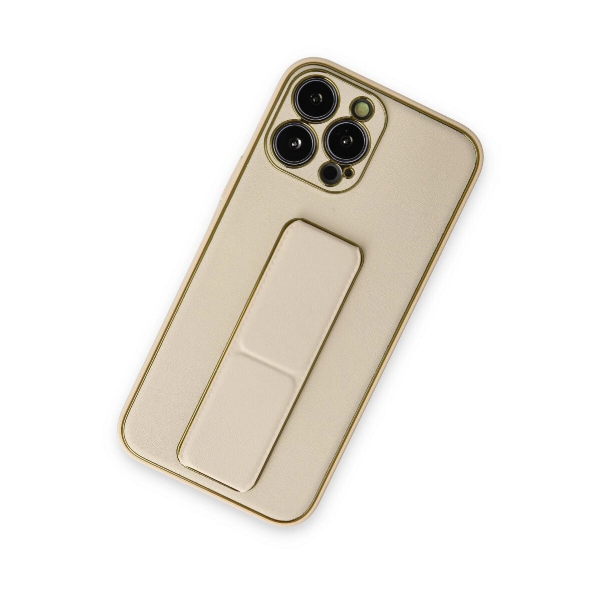 Apple İphone 13 Pro Kılıf Coco Deri Standlı Kapak - Gold