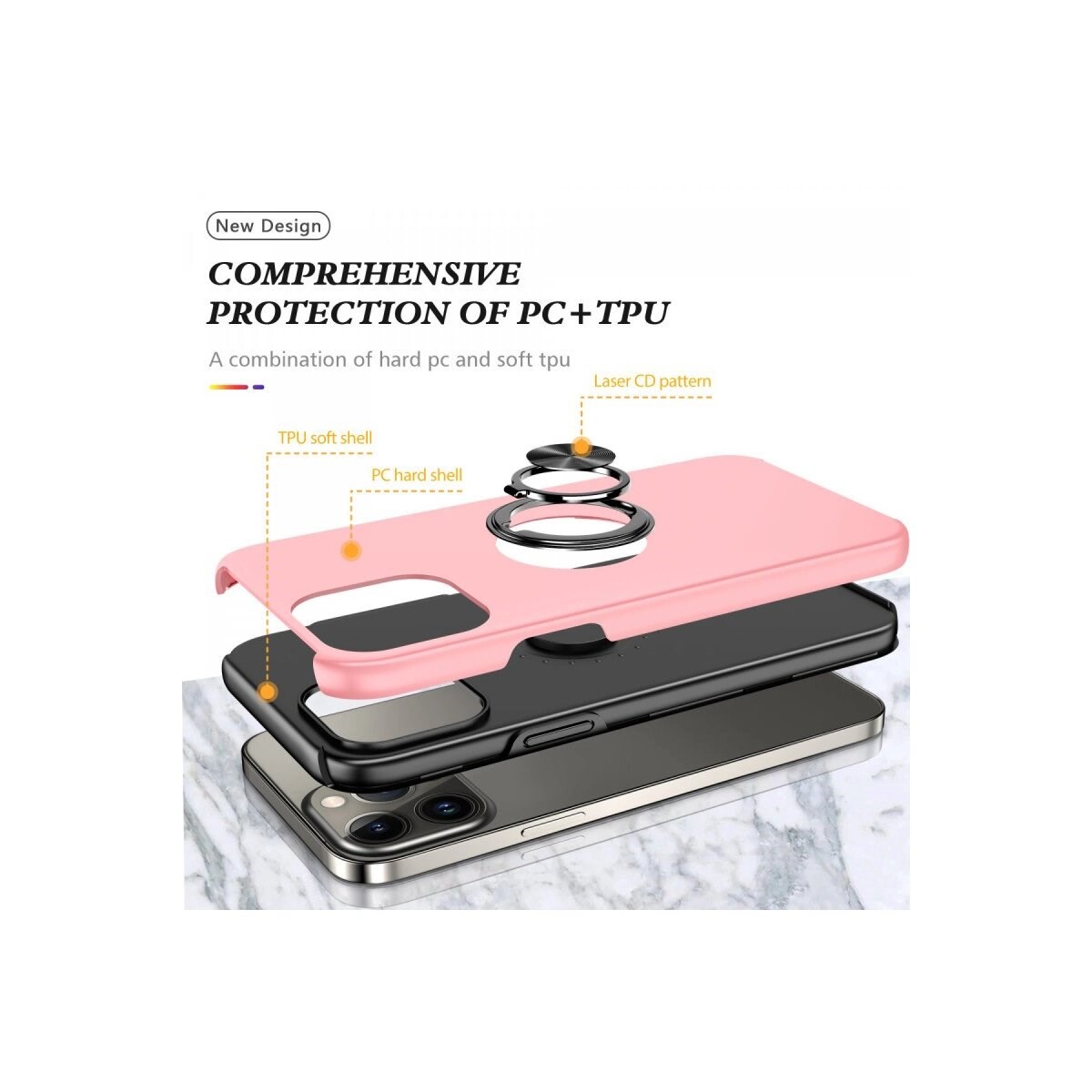 Apple İphone 13 Pro Max Kılıf Elit Yüzüklü Kapak - Pembe