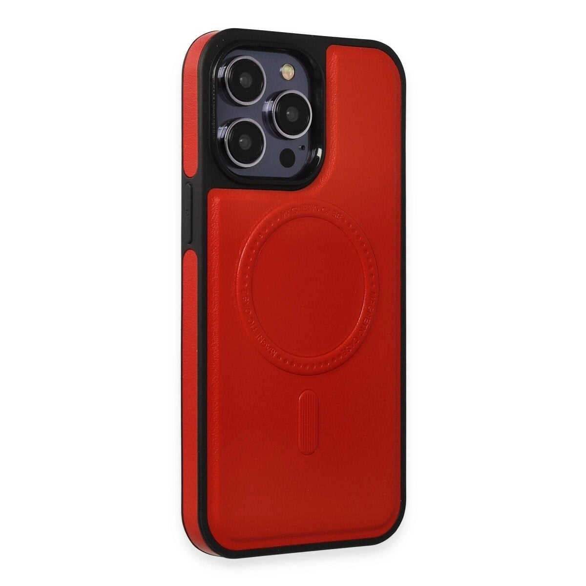 Apple İphone 13 Pro Max Kılıf Ozzi Magsafe Deri Kapak - Kırmızı