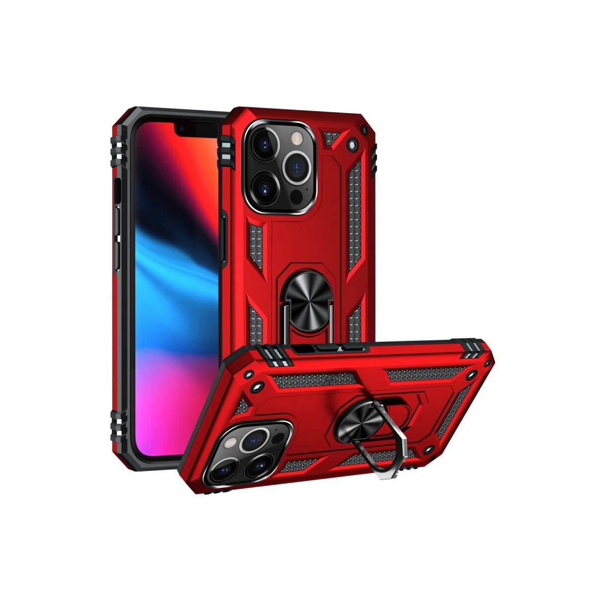 Apple İphone 13 Pro Max Kılıf Sofya Yüzüklü Silikon Kapak - Kırmızı