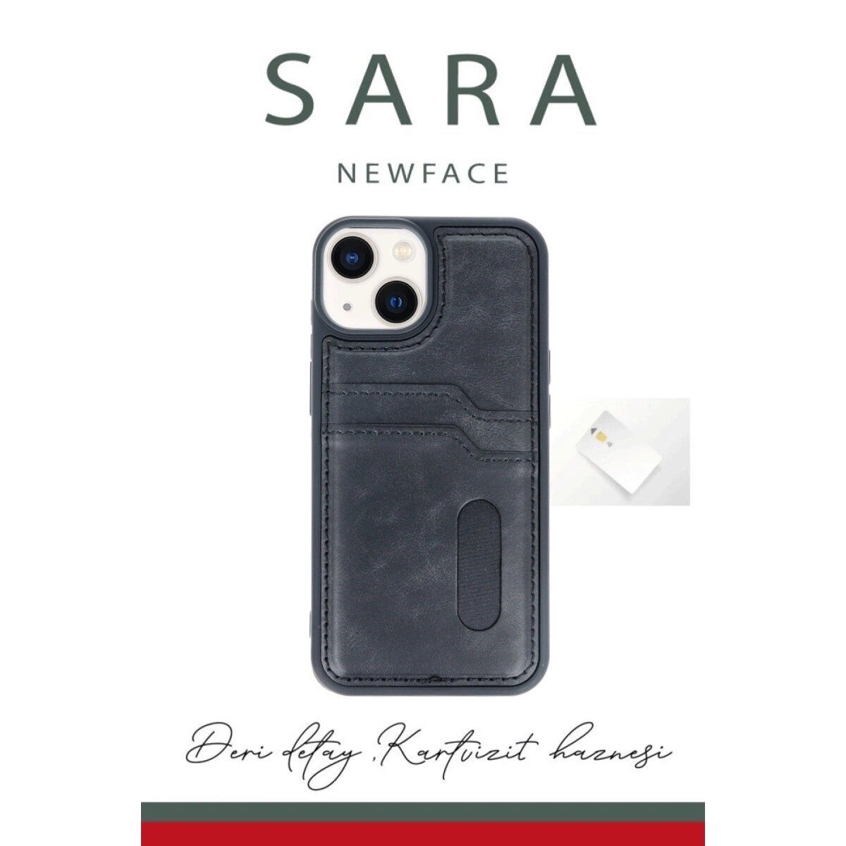 Apple İphone 14 Kılıf Sara Kartvizitli Deri Kılıf - Koyu Yeşil