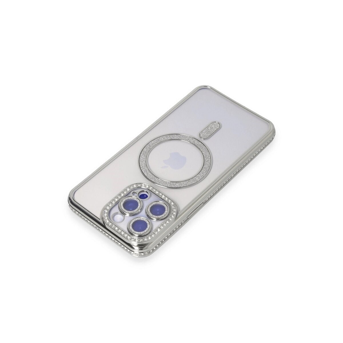 Apple İphone 14 Pro Max Kılıf Joke Simli Magneticsafe Kılıf - Gümüş