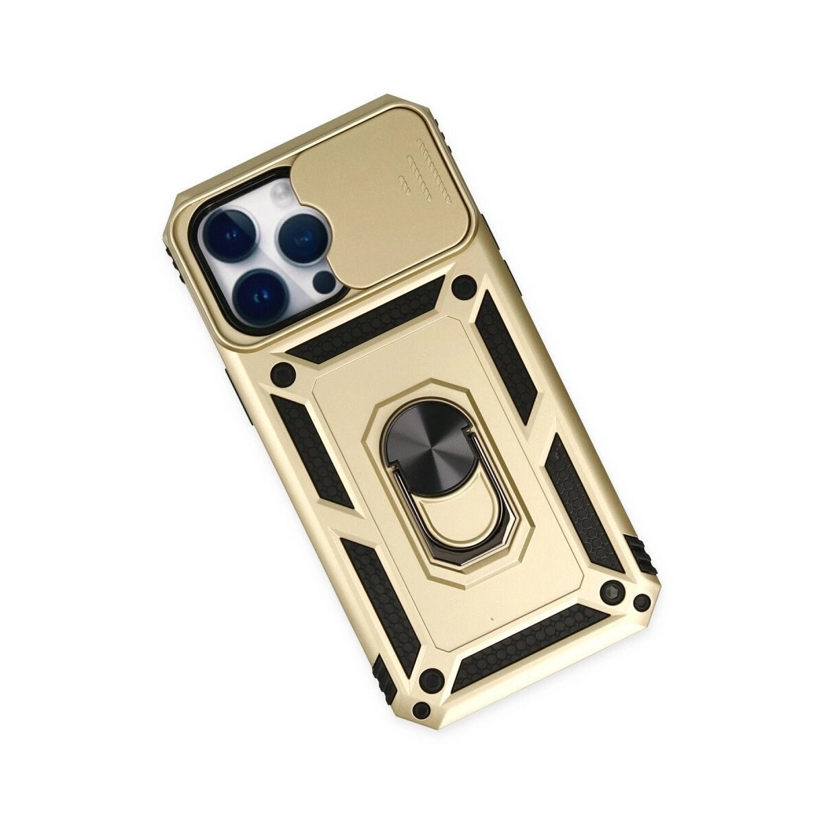 Apple İphone 14 Pro Max Kılıf Pars Lens Yüzüklü Silikon - Gold