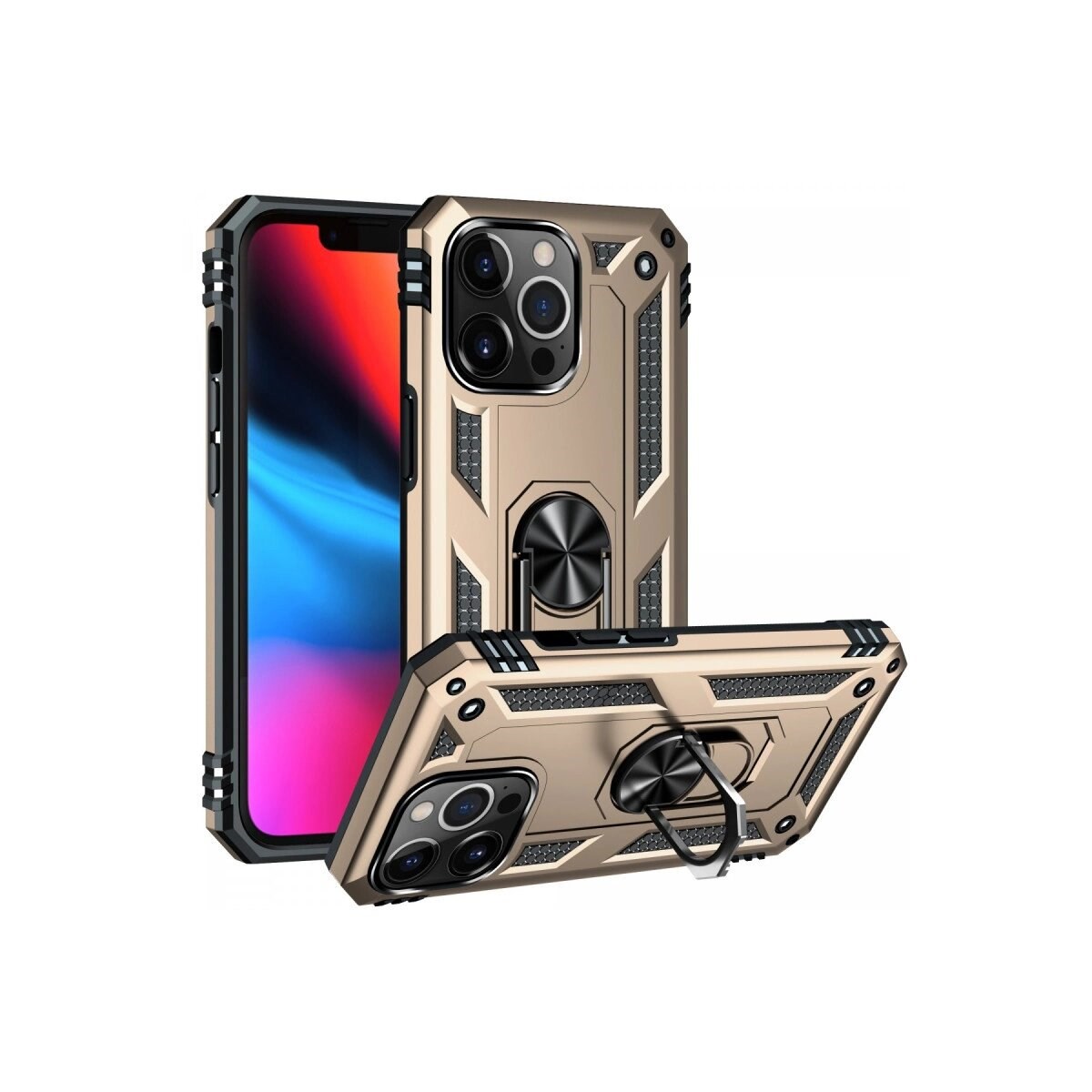 Apple İphone 14 Pro Max Kılıf Sofya Yüzüklü Silikon Kapak - Gold