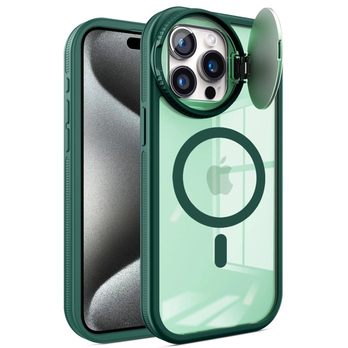 Apple İphone 14 Pro Max Kılıf Teleskop Lens Magsafe Silikon Kapak - Koyu Yeşil