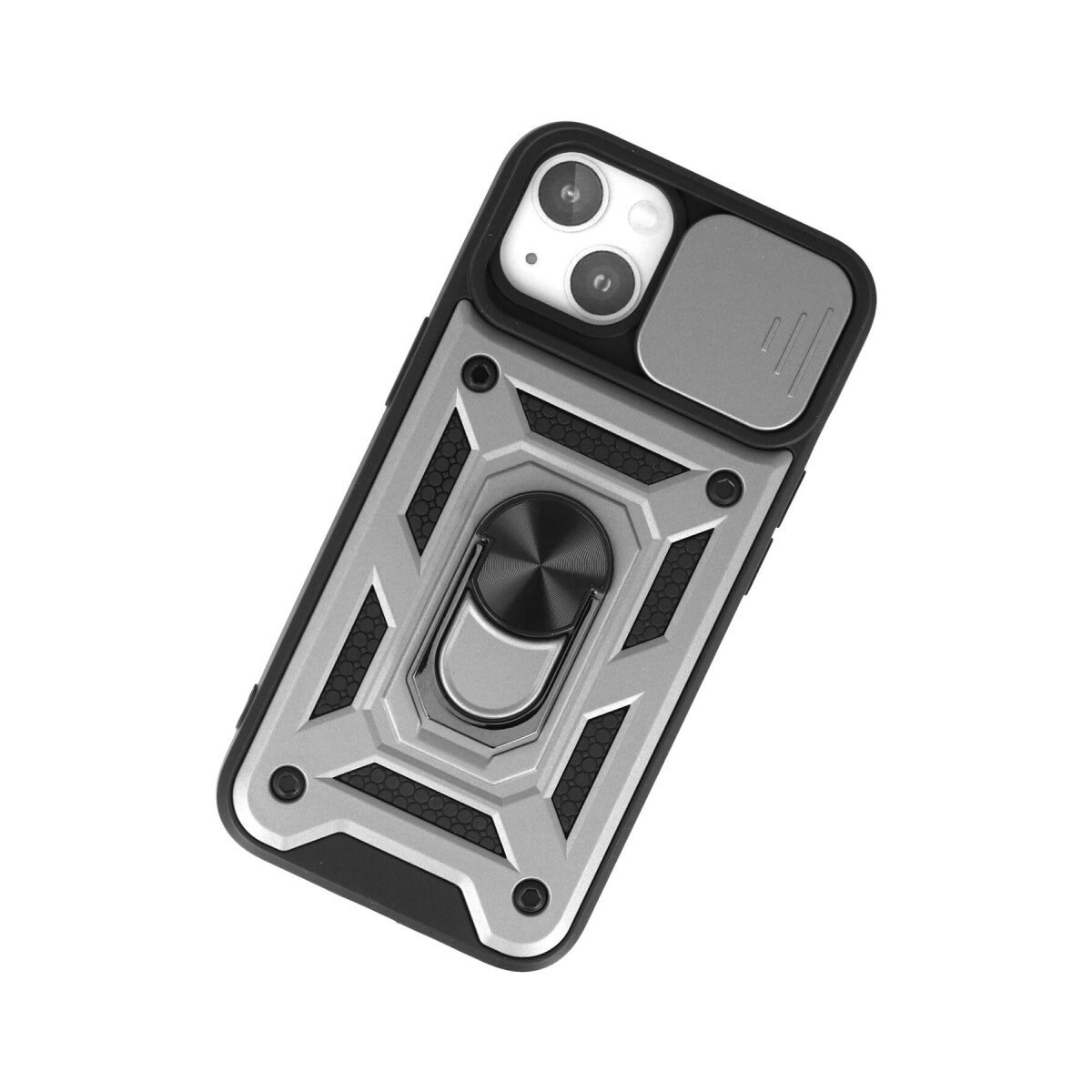 Apple İphone 15 Kılıf Pars Lens Yüzüklü Silikon - Gümüş
