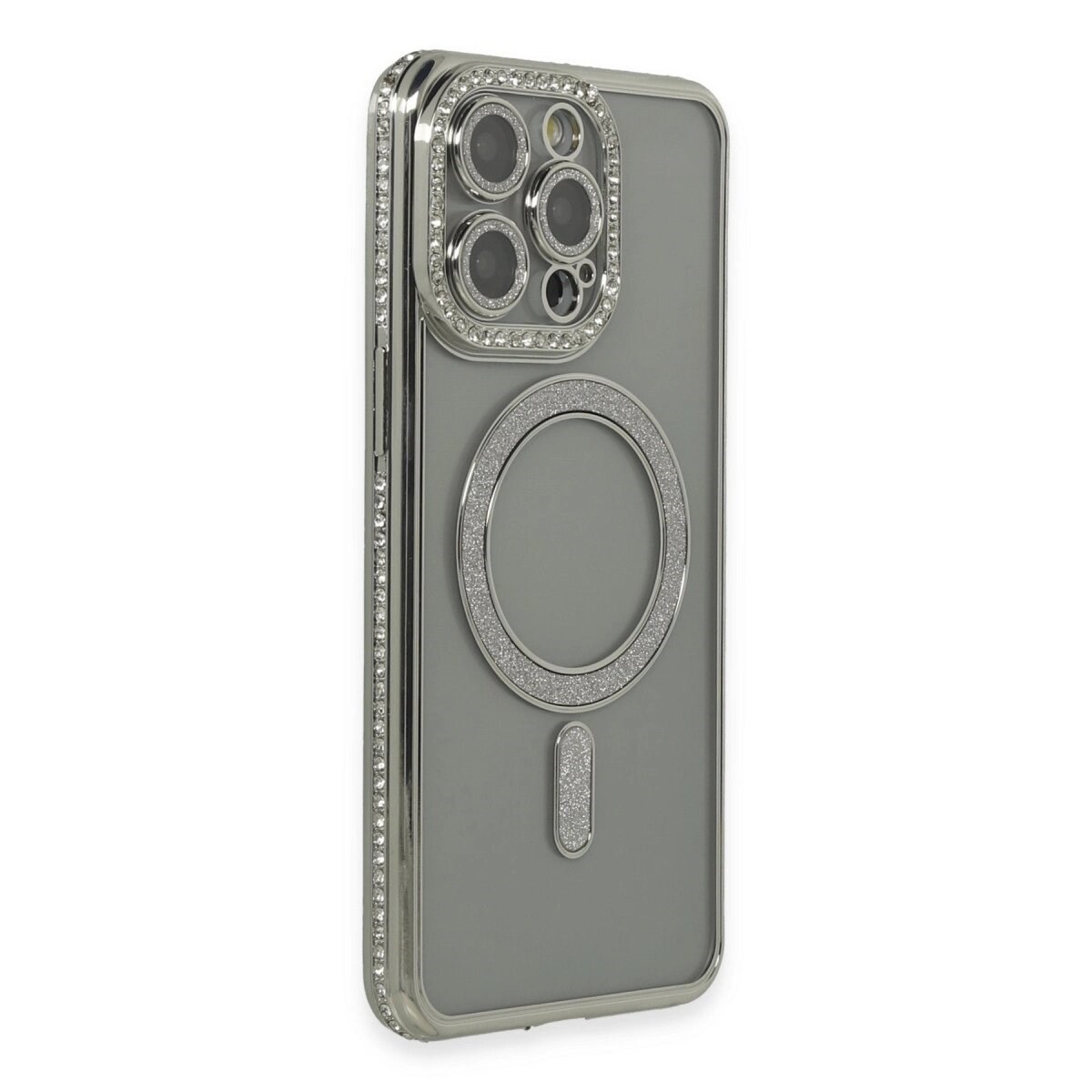 Apple İphone 15 Pro Kılıf Joke Simli Magneticsafe Kılıf - Gri