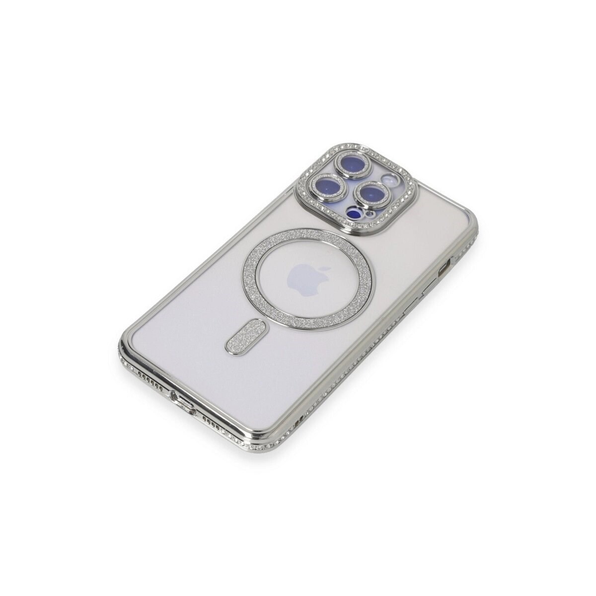 Apple İphone 15 Pro Kılıf Joke Simli Magneticsafe Kılıf - Gümüş