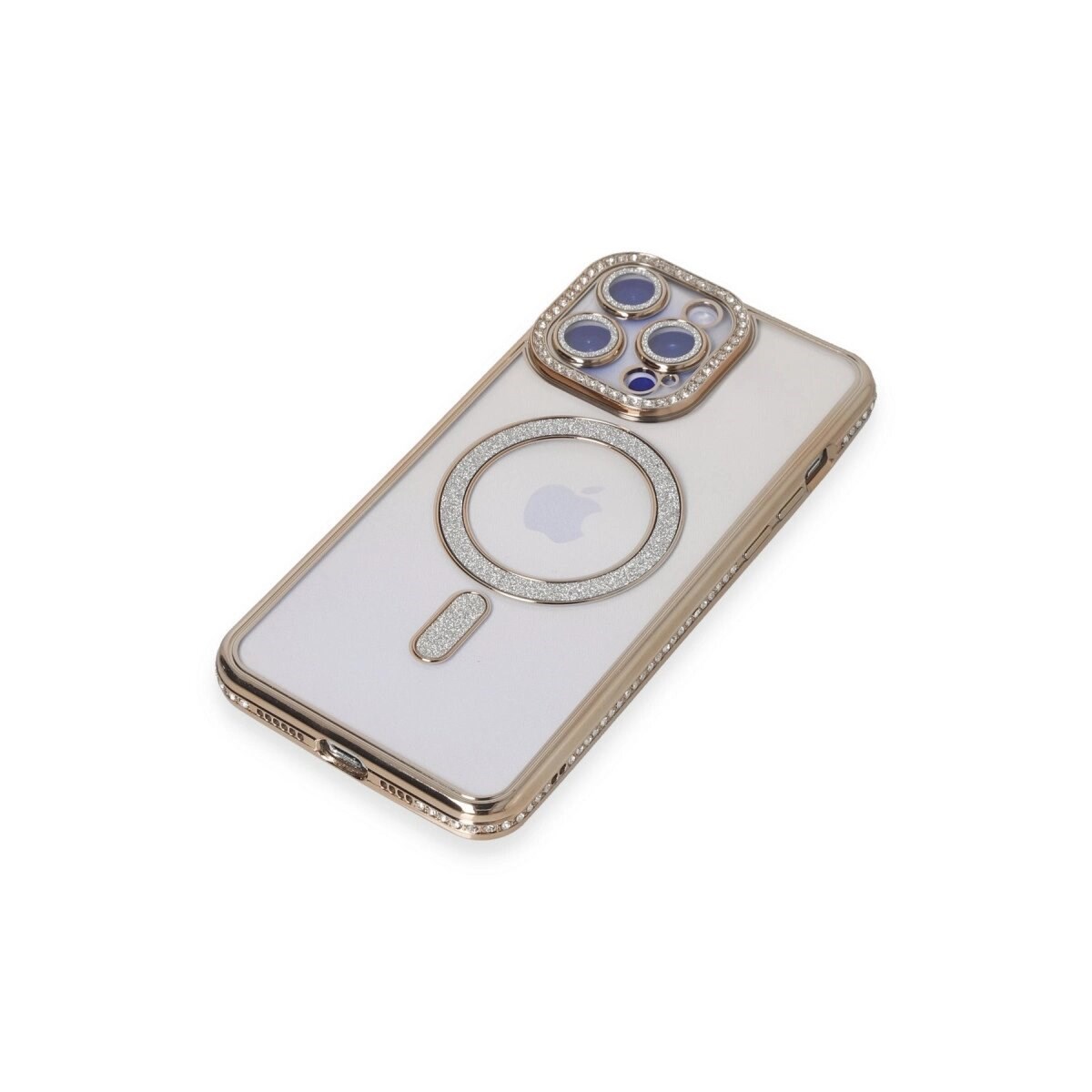 Apple İphone 15 Pro Kılıf Joke Simli Magneticsafe Kılıf - Gold