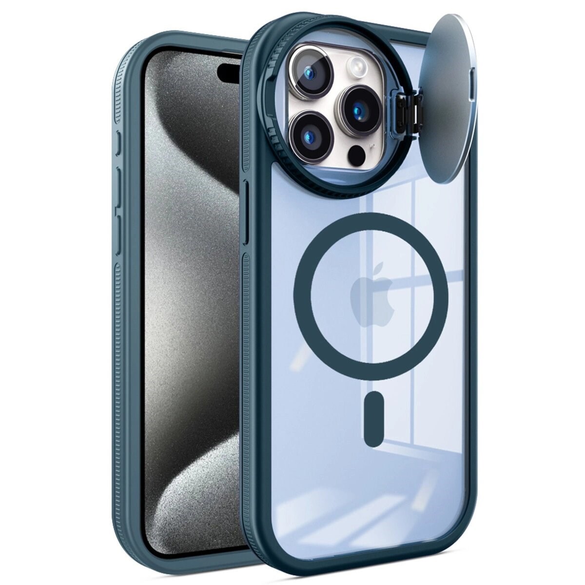 Apple İphone 15 Pro Kılıf Teleskop Lens Magsafe Silikon Kapak - Lacivert