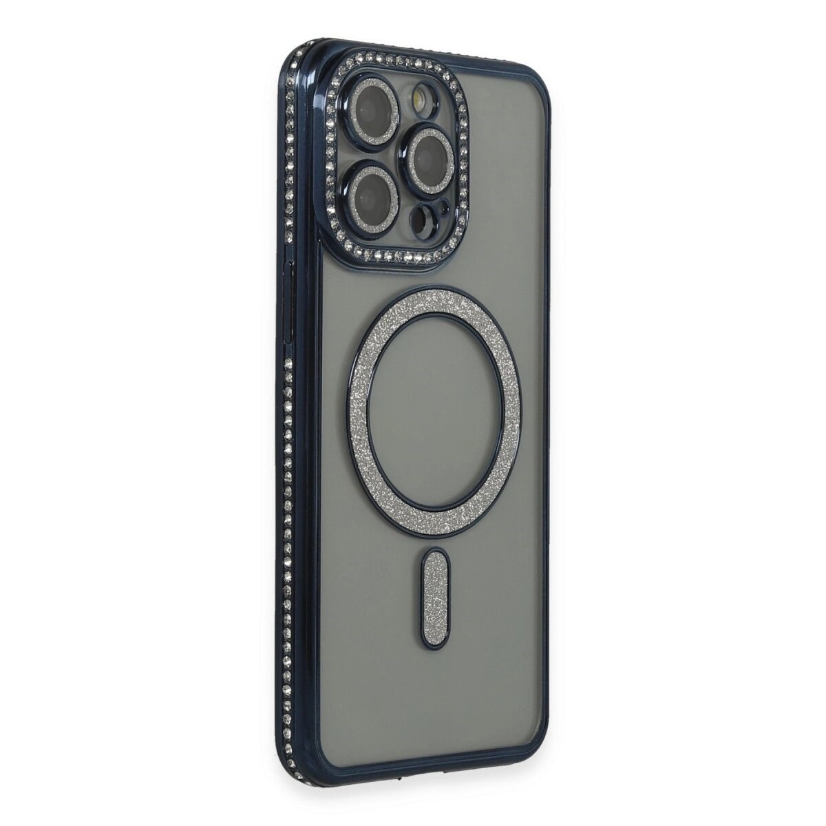 Apple İphone 15 Pro Max Kılıf Joke Simli Magneticsafe Kılıf - Lacivert