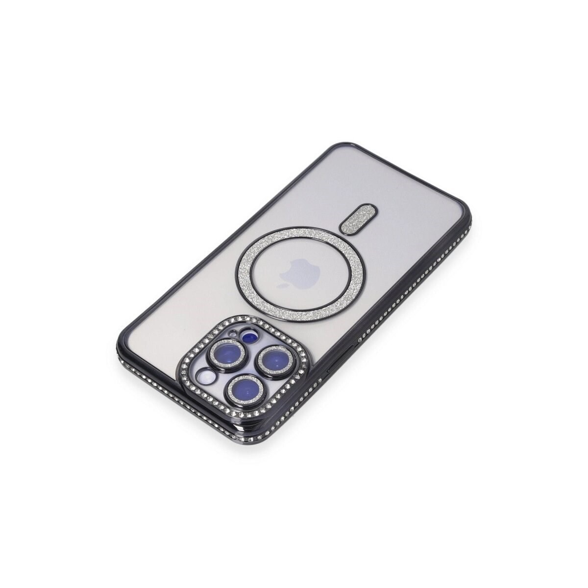 Apple İphone 15 Pro Max Kılıf Joke Simli Magneticsafe Kılıf - Siyah