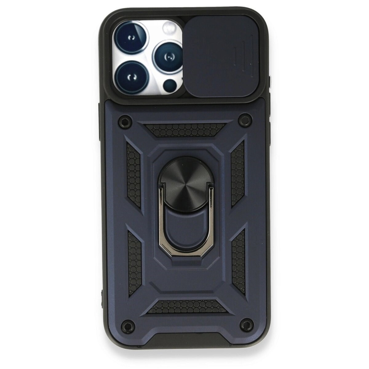 Apple İphone 15 Pro Max Kılıf Pars Lens Yüzüklü Silikon - Lacivert