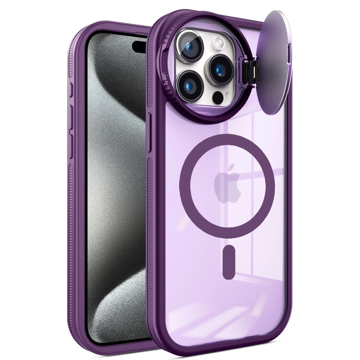 Apple İphone 15 Pro Max Kılıf Teleskop Lens Magsafe Silikon Kapak - Derin Mor
