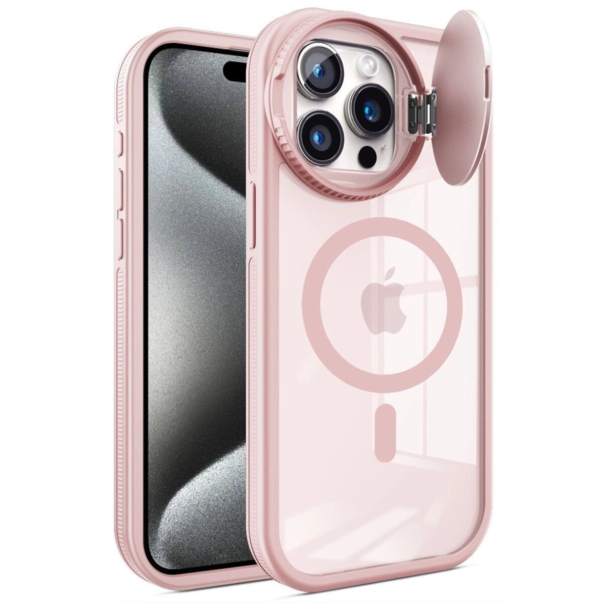 Apple İphone 15 Pro Max Kılıf Teleskop Lens Magsafe Silikon Kapak - Pembe