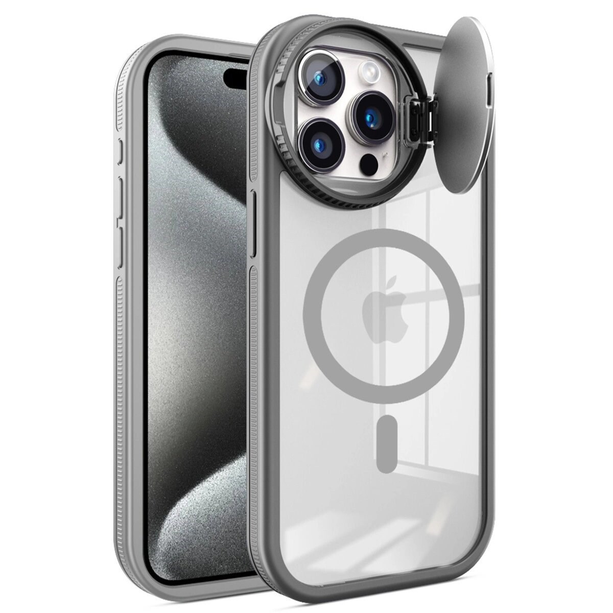 Apple İphone 15 Pro Max Kılıf Teleskop Lens Magsafe Silikon Kapak - Titan Gri