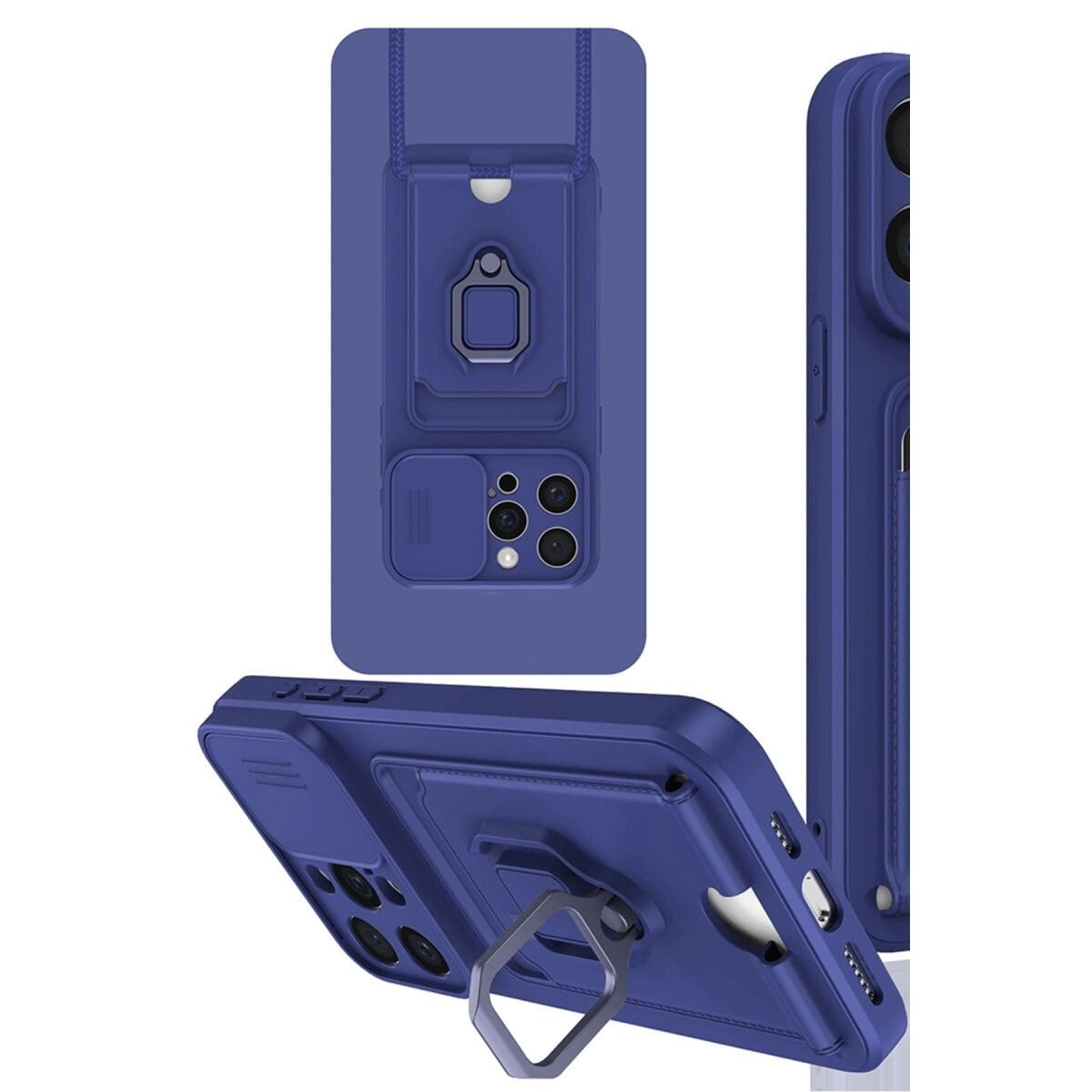 Apple İphone 15 Pro Max Kılıf Zuma Kartvizitli Yüzüklü Silikon - Lacivert