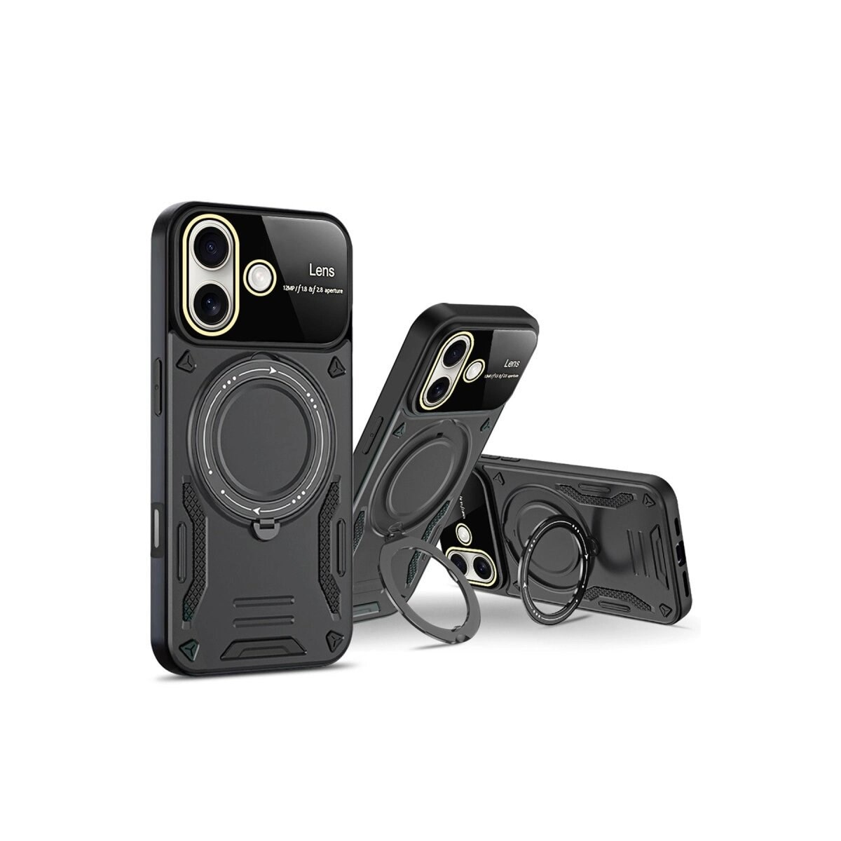 Apple İphone 16 Kılıf Joy Lens Standlı Kapak - Siyah