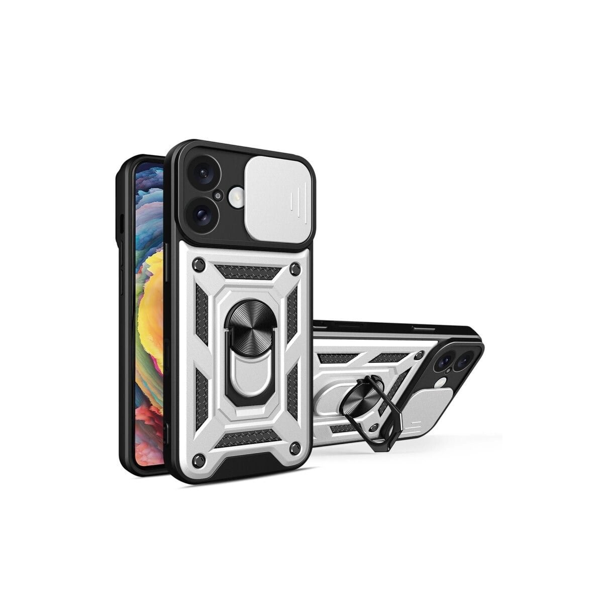Apple İphone 16 Kılıf Pars Lens Yüzüklü Silikon - Gümüş