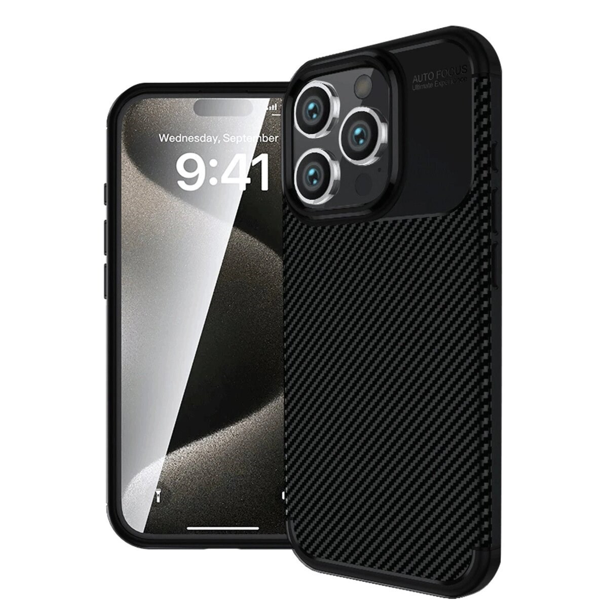 Apple İphone 16 Pro Kılıf Auto Focus Karbon Kapak - Siyah