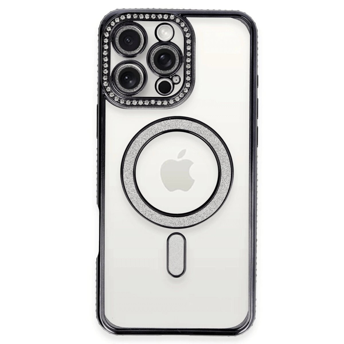 Apple İphone 16 Pro Kılıf Joke Simli Magneticsafe Kılıf - Siyah