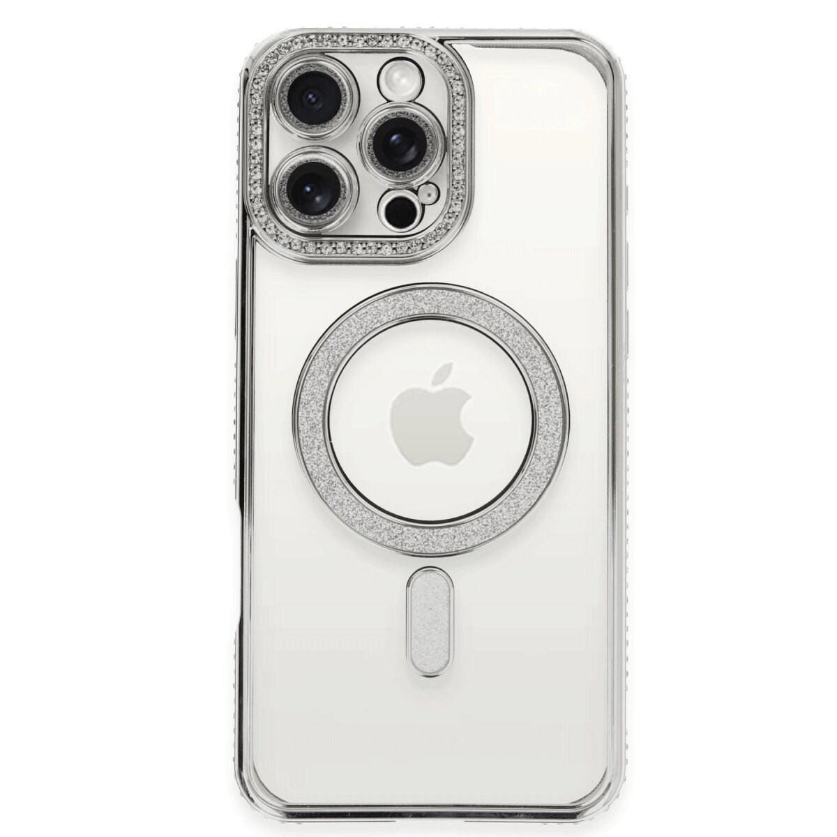 Apple İphone 16 Pro Kılıf Joke Simli Magneticsafe Kılıf - Gümüş