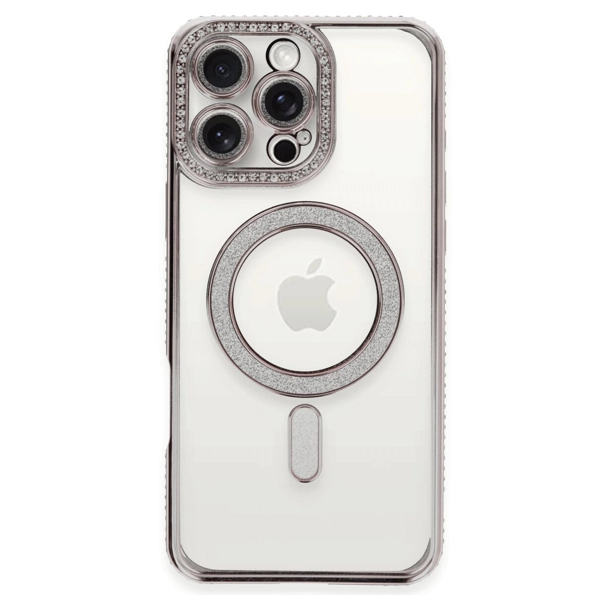 Apple İphone 16 Pro Kılıf Joke Simli Magneticsafe Kılıf - Pembe