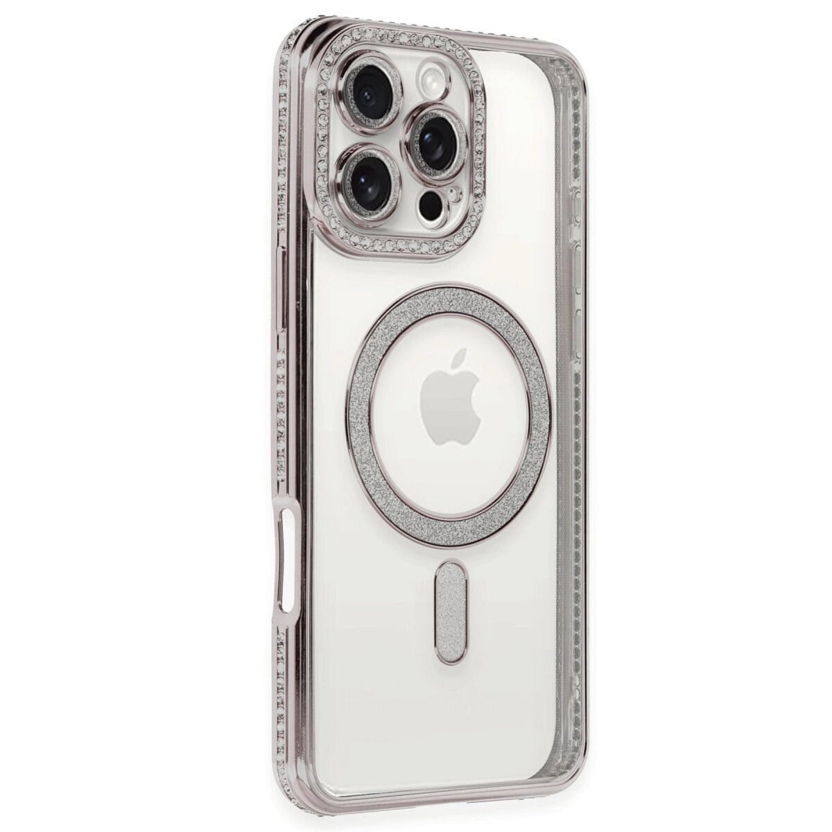Apple İphone 16 Pro Kılıf Joke Simli Magneticsafe Kılıf - Pembe