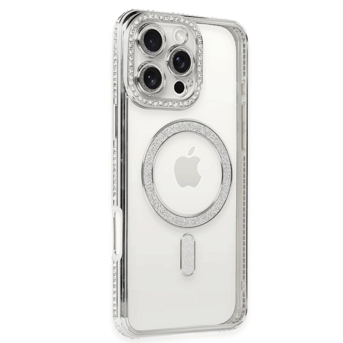 Apple İphone 16 Pro Kılıf Joke Simli Magneticsafe Kılıf - Gümüş