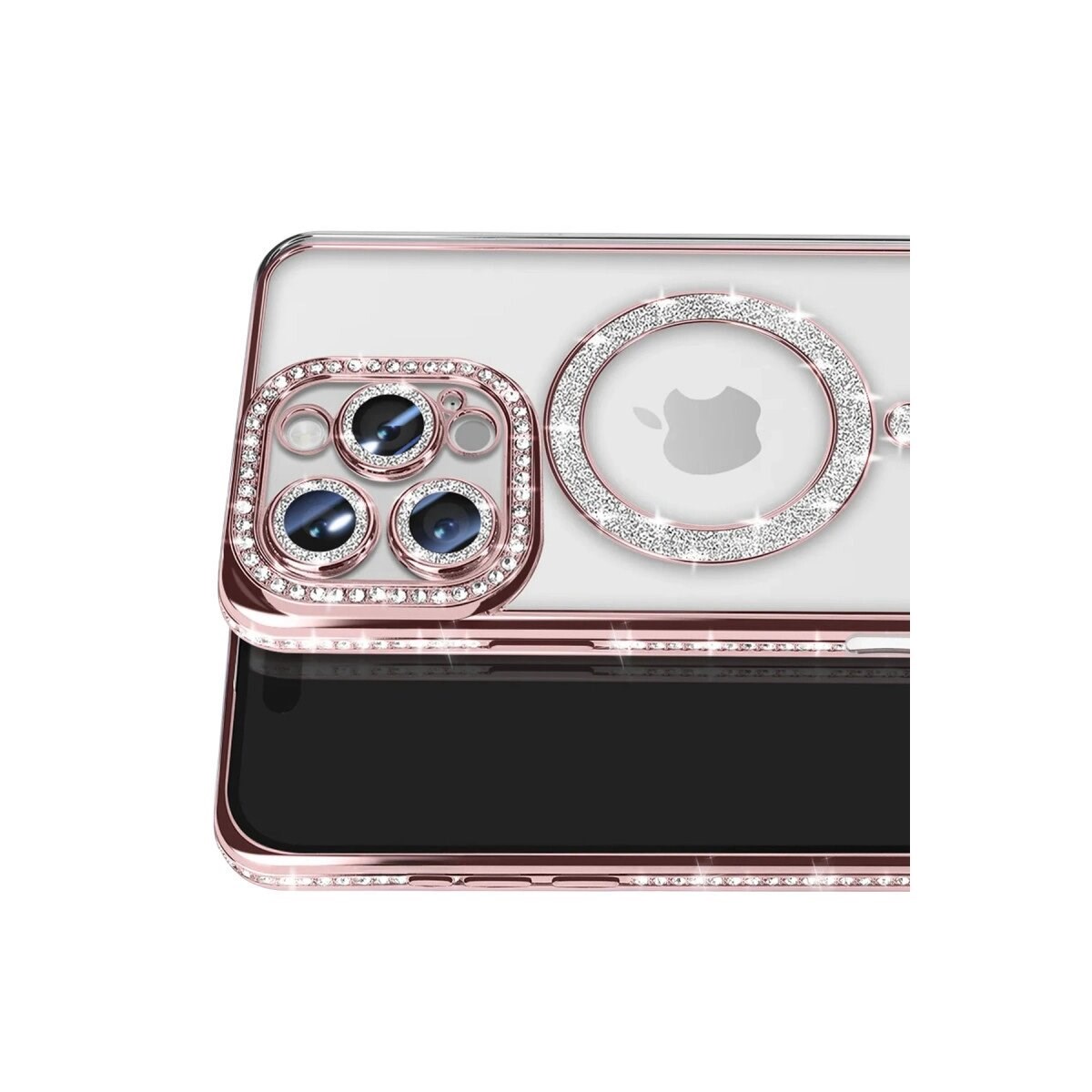 Apple İphone 16 Pro Max Kılıf Joke Simli Magneticsafe Kılıf - Pembe