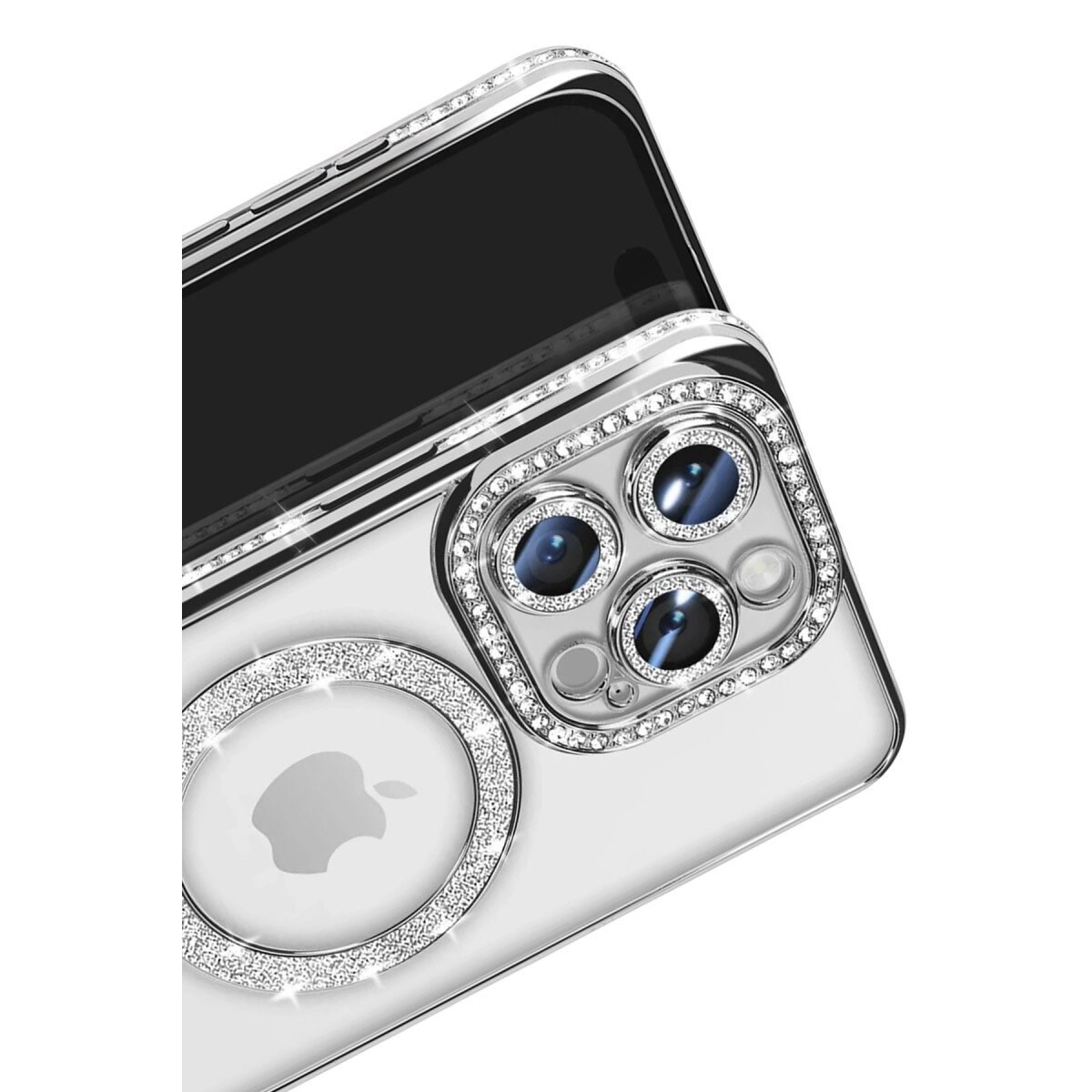 Apple İphone 16 Pro Max Kılıf Joke Simli Magneticsafe Kılıf - Gümüş