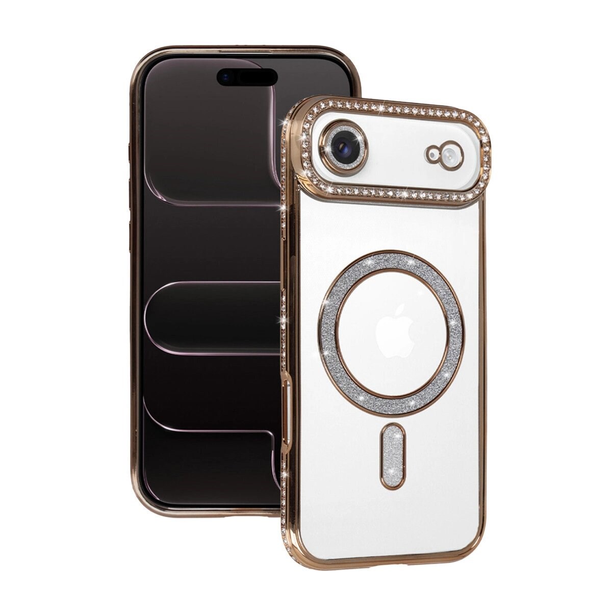 Apple İphone 17 Air Joke Simli Magneticsafe Kılıf - Gold
