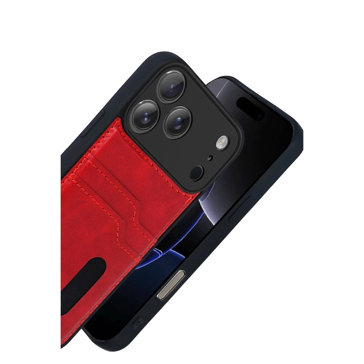 Apple İphone 17 Pro Sara Kartvizitli Deri Kılıf - Kırmızı